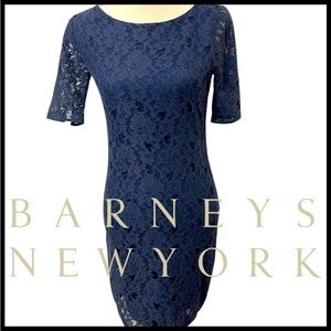 Barney’s New York Navy Short Sleeve Stretch Lace Lined Mini Dress (XS)